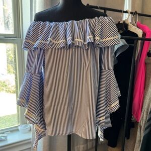 Striped Off-Shoulder Ruffle Top NWT